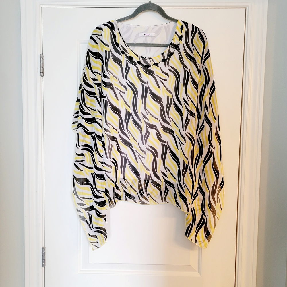 Tanjay Oversized Black, Yellow White Chiffon Blouse